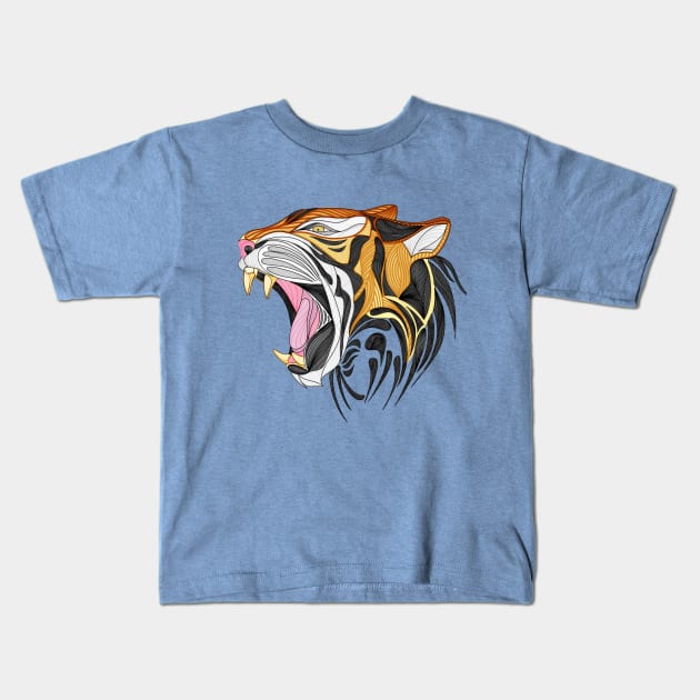 Tigre en líneas Kids T-Shirt by ladinoariel